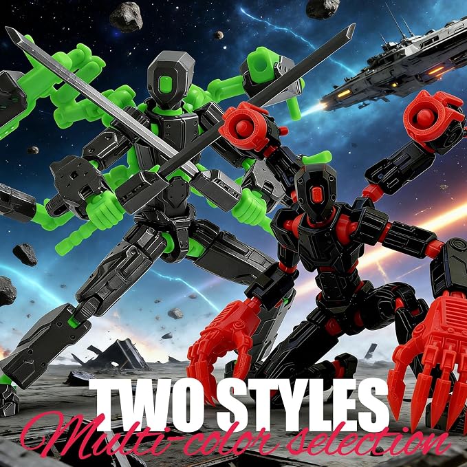 T13 Assembly Completed Action Figure Set, Multi-Jointed Movable 3D Printed Robot Toy, Cool Desktop Decoration Collectible Gift for Game Lovers (Black red and Black Green)