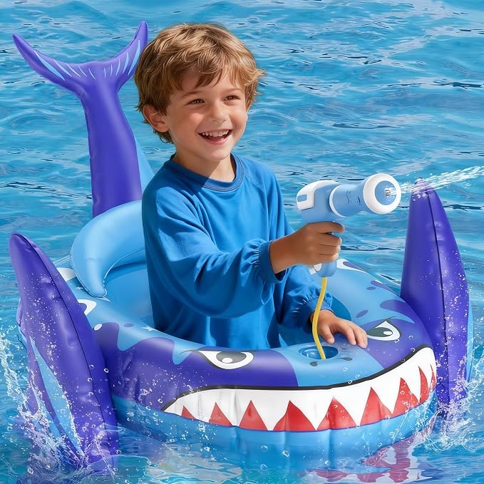 Kids Pool Floats with Water Gun, Toddler Inflatable Pool Toys for Kids Age 3-8 Years Old, Summer Outdoor Water, Beach, Swimming Pool Toys Gift for Boys and Girls