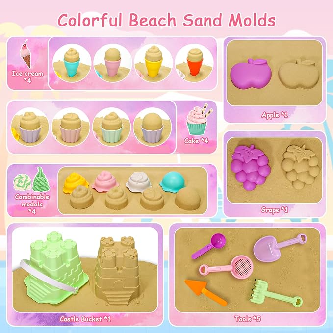 Tagitary Beach Toys for Kids and Mesh Beach Bag with Zipper, Large Beach Tote with 8 Pockets, Sand Toys Storage Pool Bag Beach Accessories for Sports Camping Picnic Travel