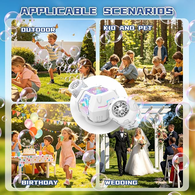 Remote Control Rotating Bubble Machine, Rechargeable Auto Bubble Blower for Kids Party Outdoor Gift