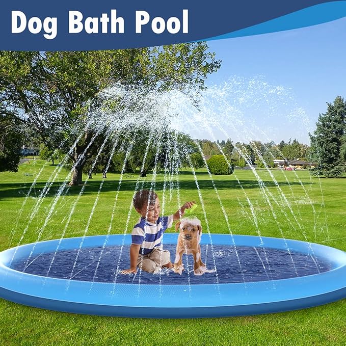 Raxurt Splash Pad, 75in Anti-Slip Splash Pad for Kids Dogs Thickened Durable Bath Pool Pet Summer Outdoor WaterToys Backyard Fountain Play Mat, Blue