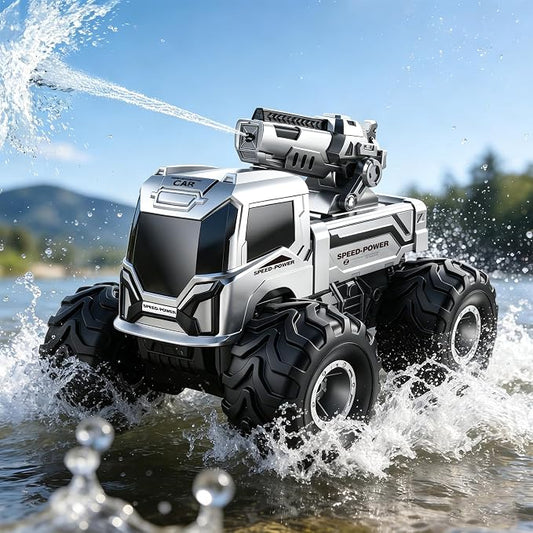 1:18 Remote Control Car, Amphibious RC Monster Truck for Kids, 4WD Waterproof RC Stunt Car, 2.4GHz All Terrain Off-Road Vehicle with 2 Rechargeable Batteries, Toy Gift for Boys Girls Aged 6-12