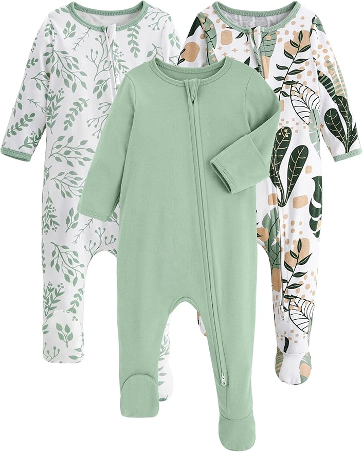 Yoofoss Baby Pajamas 100% Organic Cotton Baby Sleepers for Newborn 0-3 3-6 6-9 Months Boys Girl Clothes 3pcs Footed PJs