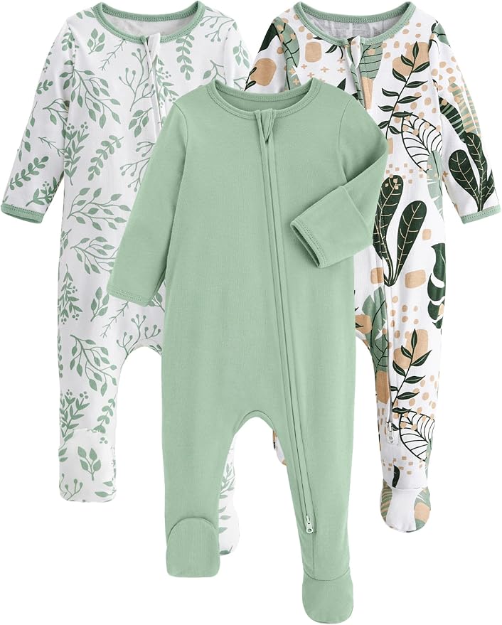 Yoofoss Baby Pajamas 100% Organic Cotton Baby Sleepers for Newborn 0-3 3-6 6-9 Months Boys Girl Clothes 3pcs Footed PJs