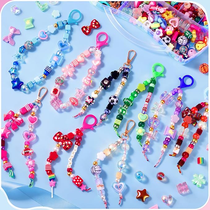 TOHONGADON 1501 Pcs DIY Bag Charm Kit, Colorful Keychain Making Kit,with Key Chain Hooks, Acrylic Balls Heart Star Flower Bow Letter Alphabet Beads, Gift Bags, Manual for Custom Keychains