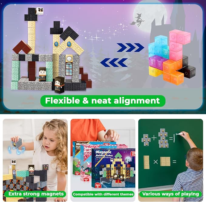 Goody King Magnetic Blocks |100PCS Magnetic Building Blocks Magic‘s House Magnetic Cube,Magnetic Blocks for Kids Ages 3-10,STEM Montessori Stacking Toy, Sensory Tiles Building Birthday for Toddlers