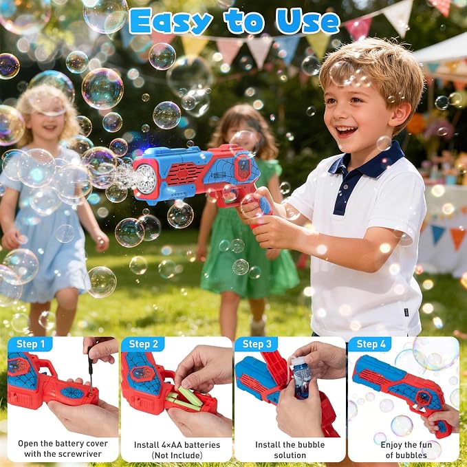 2PCS Bubble Gun for Kids, Spider Bubble Machine Gun with 4 Bubble Solution, Outdoors Toy, Easter, Halloween, Christmas, Party Favors, Birthday Gifts for Boys & Girls Ages 3 4 5 6 7 8