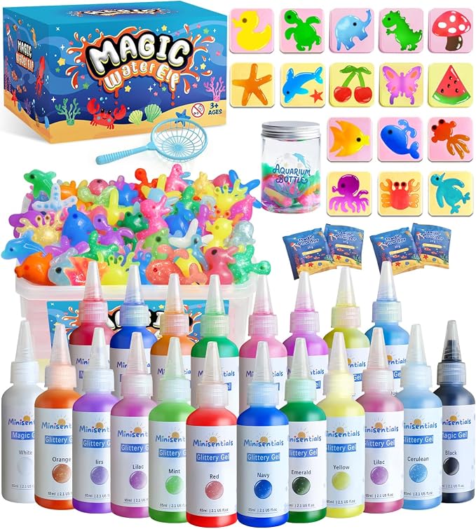 MINISENTIALS Magic Water Elf Toy Kit - Magic Gel Water Pets with Aquarium Bottle - Make Your Own Squishies Crafts Toys - Crafts Kit for Kids Birthday for Girls Boys Age 6 7 8 9 10 Years Old