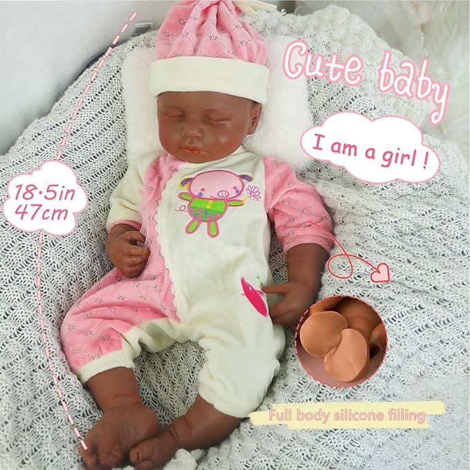 Girl 18.5 Inch, Reborn Baby Dolls Silicone Full Body, Full Silicone Baby Doll, Realistic Baby Dolls, Newborn, Not Vinyl, with Gift Box