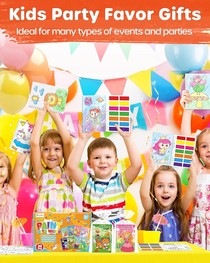 D-FantiX 24 Pack Paint with Water Coloring Books for Kids Ages 4-8-12, Birthday Party Favors Bulk Gifts Goodie Bag Stuffers, Arts and Crafts Classroom Prizes Rewards, Children Easter Basket Stuffers