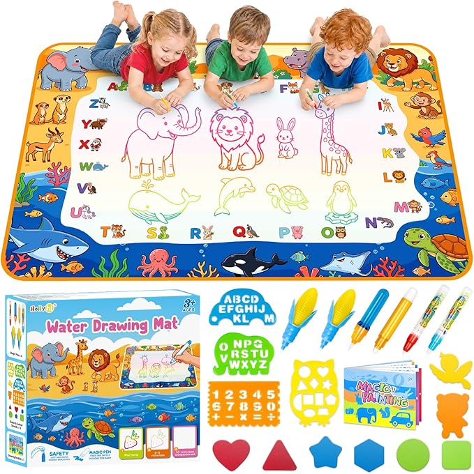 Water Doodle Mat: Toddlers Coloring Drawing Mat Kids Educational Learing Toys for Age 3 4 5 6 7 8 Year Old Boys Girls Gifts - Indoor Outdoor Play Mat Games Activity Holiday Christmas Birthday Gifts
