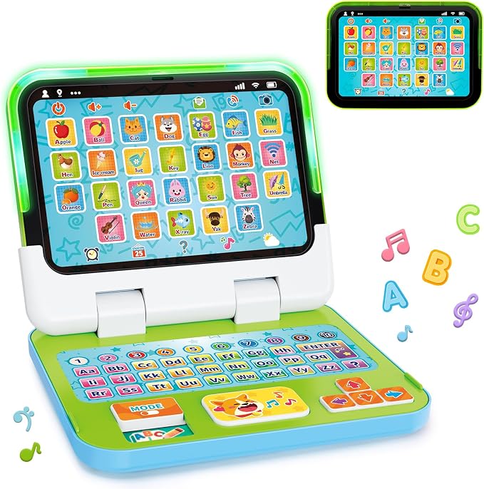 2 -in-1 Kids Laptop Tablet with Music Light Sound, Learning Toy for 1 2 3 Year Old Boys Girls, Interactive Educational Toys for Toddler 1-3, 1st Birthday First for Baby 12-18 Months