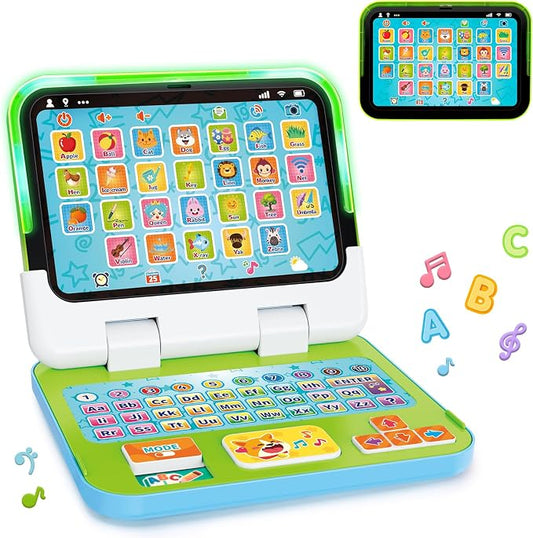 2 -in-1 Kids Laptop Tablet with Music Light Sound, Learning Toy for 1 2 3 Year Old Boys Girls, Interactive Educational Toys for Toddler 1-3, 1st Birthday First for Baby 12-18 Months