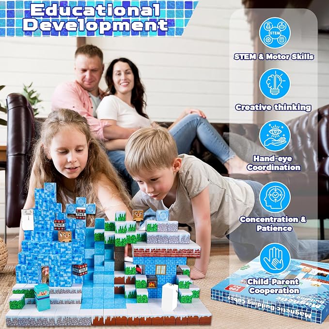 ToyUnited Magnetic Blocks - 100PCS Magnetic Building Blocks Glacier Castle, STEM Montessori Sensory Toys for Toddlers Kids Boys Girls Ages 3 4 5 6 7 8 9 10+ Holiday Birthday Gifts