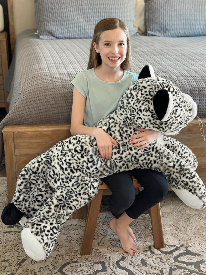 MorisMos Giant Snow Leopard Stuffed Animal Plush Pillow 4ft, 47" Extra Large Stuffed Cheetah Pillow for Kids & Adults,Realistic Snow Leopard Plush for Christmas Birthday Gift Safari/Jungle Party Decor