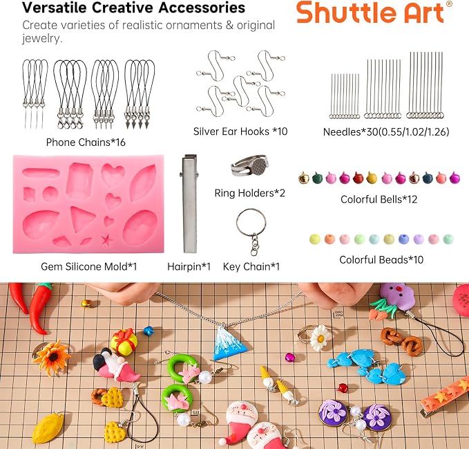 Shuttle Art Polymer Clay Kit, 50 Colors Oven Bake Clay for Kids with 19 Carving Tools and 10 Accessories, Non-Sticky, Non-Toxic, Ideal Gift for Kids