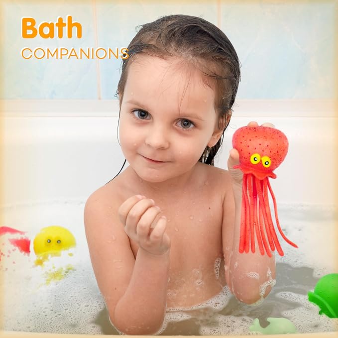 Octopus Water Balls - Pack of 6 Pool Toys for Kids Sensory Absorbent Water Splash Balls Bomb, Toddler Bath Toy, Swimming Pool Floating Swim Toys Outdoor Activity Game Easter Basket Stuffer