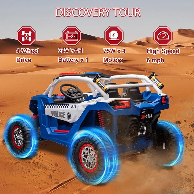 24V 2-Seater UTV Ride on Toy with Remote Control – Powerful 4WD Electric Vehicle Features 4 Shock Absorbers, Leather Seats, Music, and Lights. Designed As a 24V Ride-on Toy for Big Kids