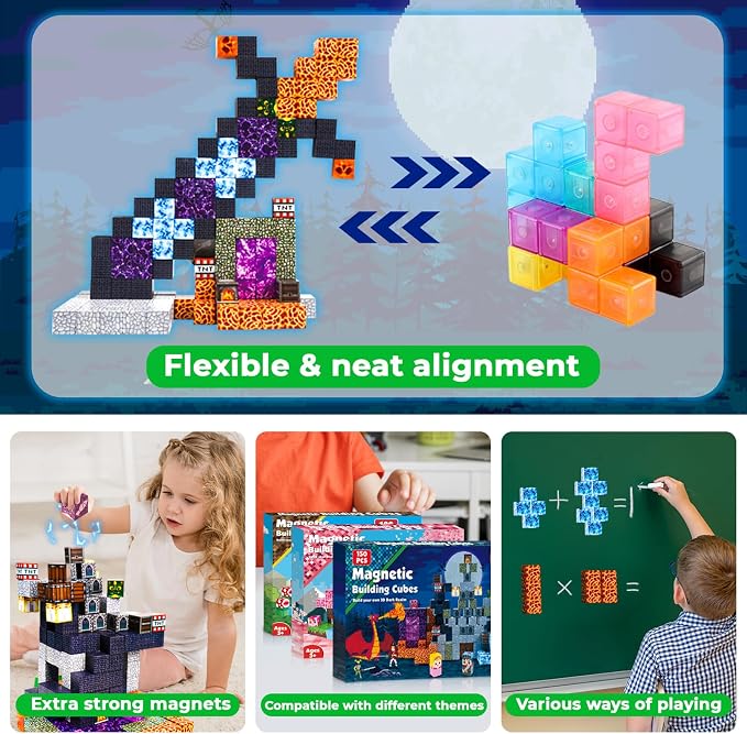 GraceDuck Magnetic Blocks - 150 PCS Build Dark Castle - Magnetic Toys for Montessori Toddler Easter Christmas Birthday Gifts - STEM Sensory Toys for 3 4 5 6 7 8 9 10 Year Old Boys & Girls