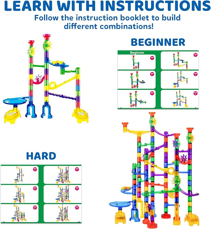 JOYIN 170Pcs Glowing Marble Run, Construction Building Blocks Toys with 5 Glow in The Dark Glass Marbles, STEM Educational Building Block Toy, Birthday Gifts, Easter Basket Stuffers