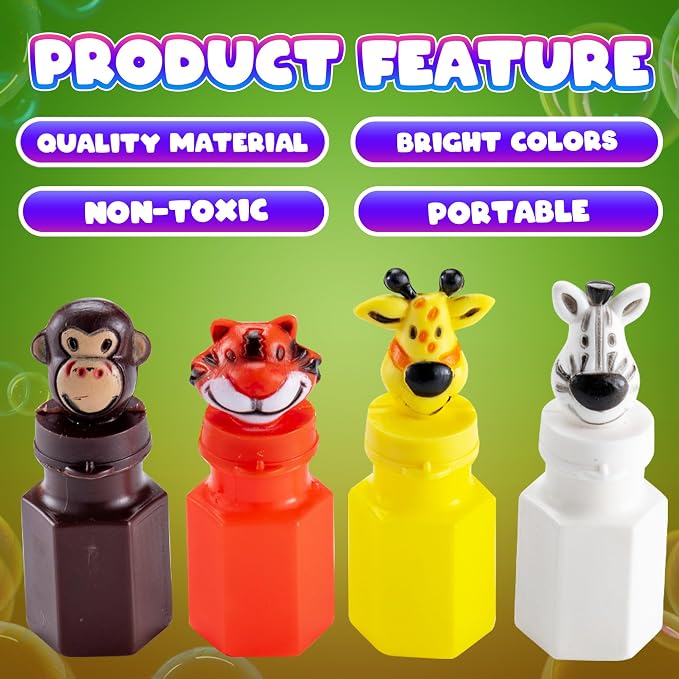 Bulk Safari Animal Bubbles for Kids - (Pack of 24) Mini Safari Bubble Bottles with Wands and Assorted Jungle Zoo Characters, Baby Showers, Themed Birthday Party Favors, Goody Bag Toys for Kids