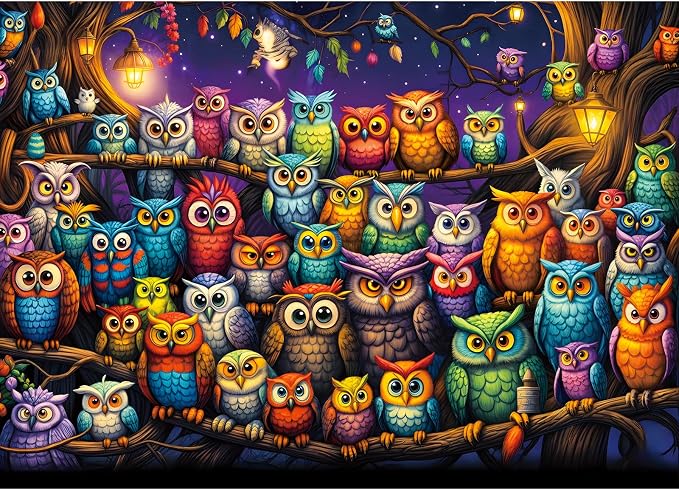 Owl Family Puzzles for Adults 1000 Pieces, Puzzles with Letters on Back, Impossible Hard Difficult Challenging, Precise Interlocking Pieces, Gifts for Father's Day