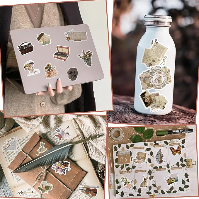 QTL Vintage Stickers for Women Adults, Retro Aesthetic Party Supplies, Waterproof Vinyl Stickers for Water Bottles and Laptop, 102PCS