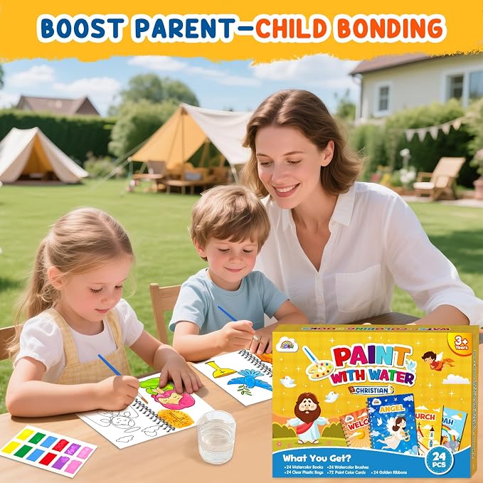 ZMLM 24 Water Coloring Books for Kids Party Favors - Bulk Mini Coloring Books for Kids Ages 4-8,Small Birthday Goodie Bag Stuffers School Teacher Return Gift Art Crafts Classroom Prizes (Christian)