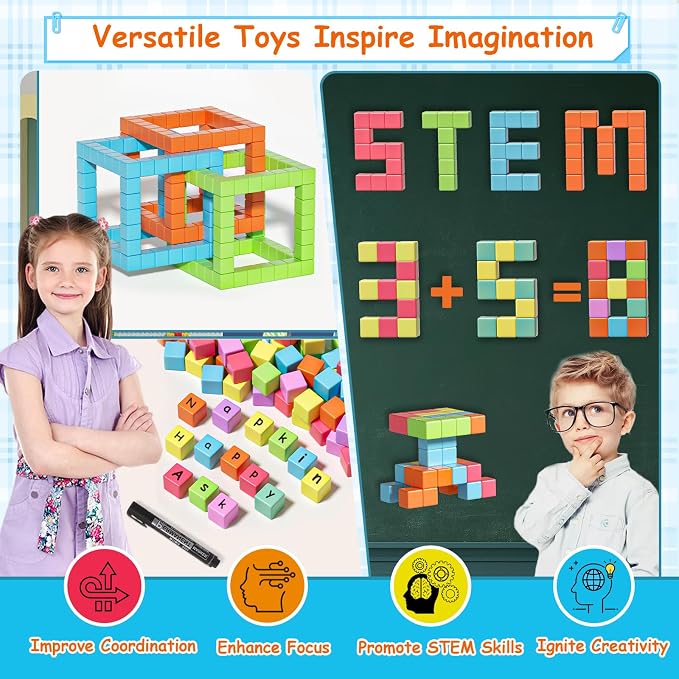 Apluses Magnetic Blocks, Magnet Building Cubes for Toddlers Ages 3-5, STEM Educational Sensory Autism Montessori Preschool Toys, Gifts for Kids Ages 4-8 Year Old Boys and Girls