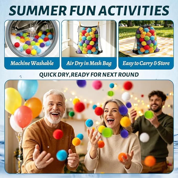 Xeehwb 200 Pcs Reusable Water Balls,Soft Soaker Splash Balls with Mesh Bag,Water Games Toys Ball for Outdoor Water Games Summer Fun,Pool Party,Beach Activities(6 Colors)