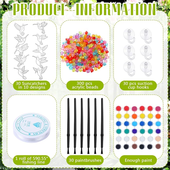 Yaomiao 30 Sets Summer Suncatchers Window Art Drawing Kits DIY Hummingbird Suncatcher Crafts Bulk Paint Your Own Window Hanging Ornaments for Home Birthday Party Favors Decor Gifts