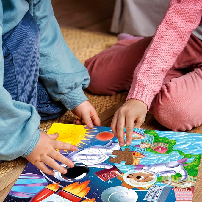 QUOKKA Puzzles for Kids Ages 4-6 - Set 4x60 Pieces Jigsaw Puzzles for Toddlers 3-5 - Space, Dino, Firefighters Toys for Children 6-8 yo - Gift Educational Game for Boys & Girls