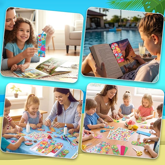 Capoda Summer Bookmark Craft Kits Felt DIY Make Your Own Bookmark with Tropical Fruits Pool Beach Foam Stickers for Classroom Activities Reading Camping Reward Party Favors (36,Summer)