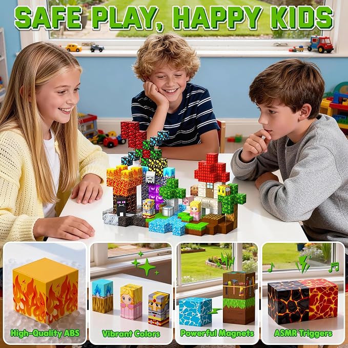 Magnetic Blocks, 208PCS Magnetic Building Blocks, Stacking Magnetic for Kids, Sensory Toy for STEM Constructions Magnetic Blocks for Boys Girls Age 3+, Holiday Birthday Gifts