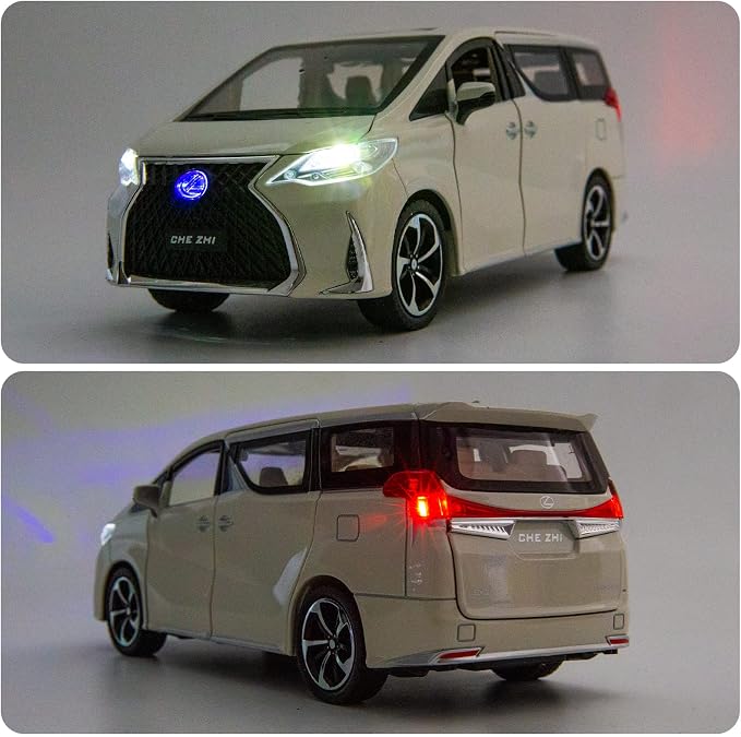WAKAKAC Alloy Diecast Model Car 1/24 LM300 MPV Pull Back Collectible Toy Car with Light and Sound Toy Vehicle for Kids Children Gift (White)