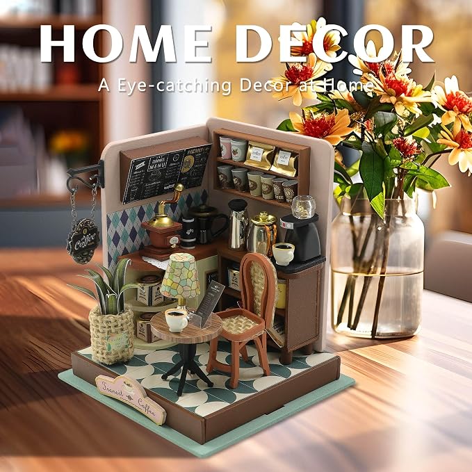 Kisoy DIY Miniature House Kit, Tiny House Building Kit with Furniture and LED Light for Adults and Teens, DIY Mini House Craft Kit, Decorations/Gifts for Family and Friends (Meet Cafe)