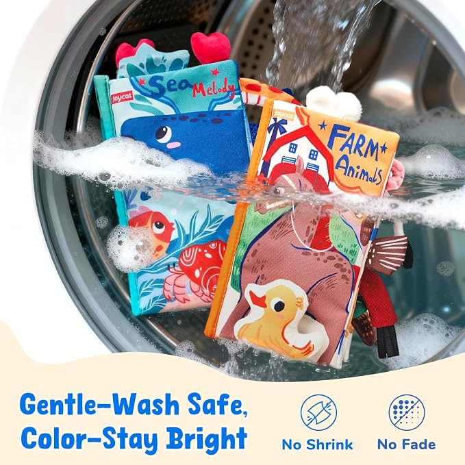 JoyCat 2-Pack Baby Cloth Books 0-6-12 Months - Farm & Ocean Infant Sensory Toys - Tummy Time Mirror & Montessori Developmental Learning -Easter Basket Stuffers Gift Set Girl Boy