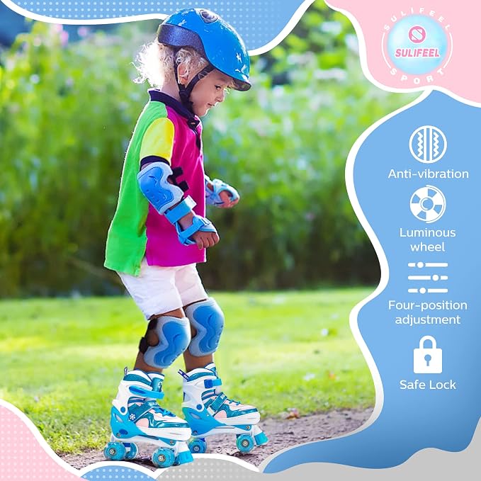 SULIFEEL Rainbow Unicorn 4 Size Adjustable Roller Skates for Girls Boys for Kids Ages 3-5 5-8 6-12 Children Skates Indoor Outdoor