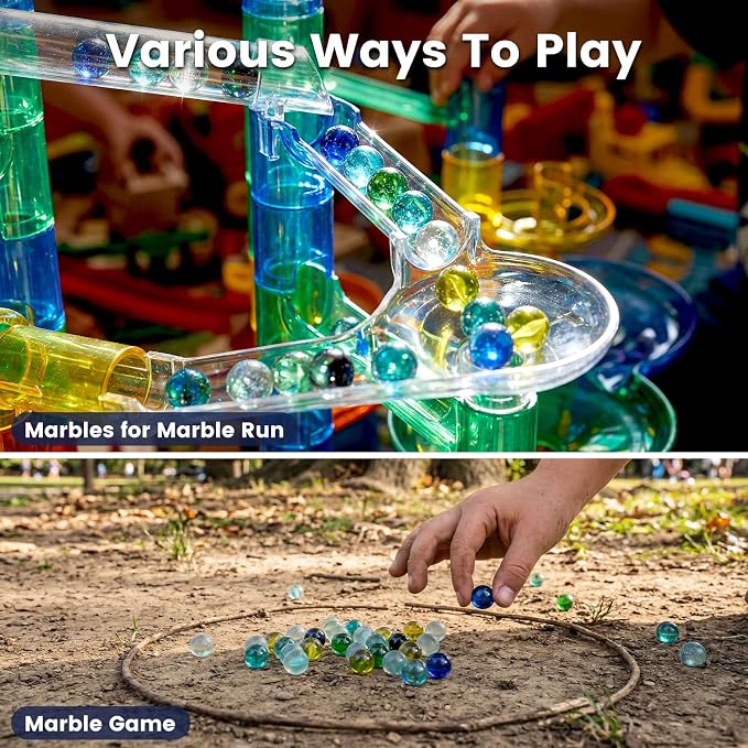 POPLAY 50 PCS Beautiful Player Marbles Bulk for Marble Games,Multiple Colors(1 Whistle for Free)