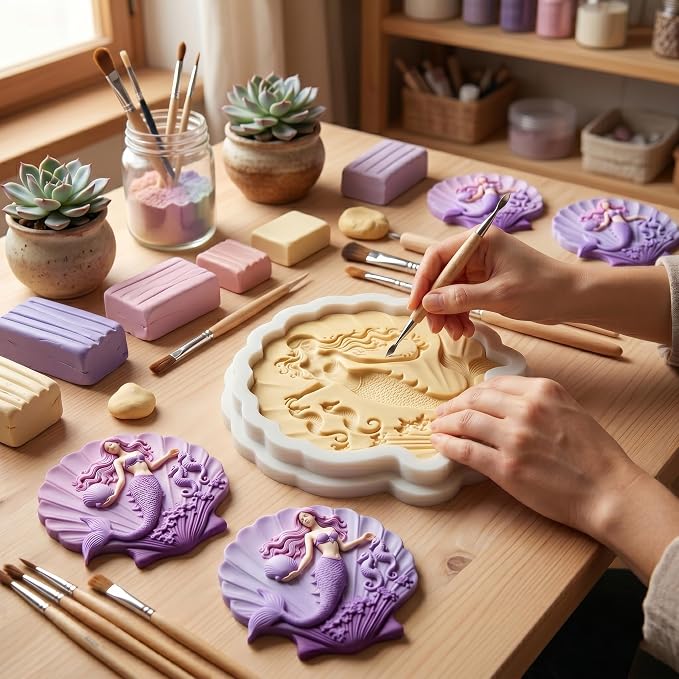 Seashell Silicone Mold Shell Mermaid Seahorse Polymer Clay Molds for DIY Craft Epoxy Resin Casting Polymer Clay Tools Crafts Air Dry Jewelry Making