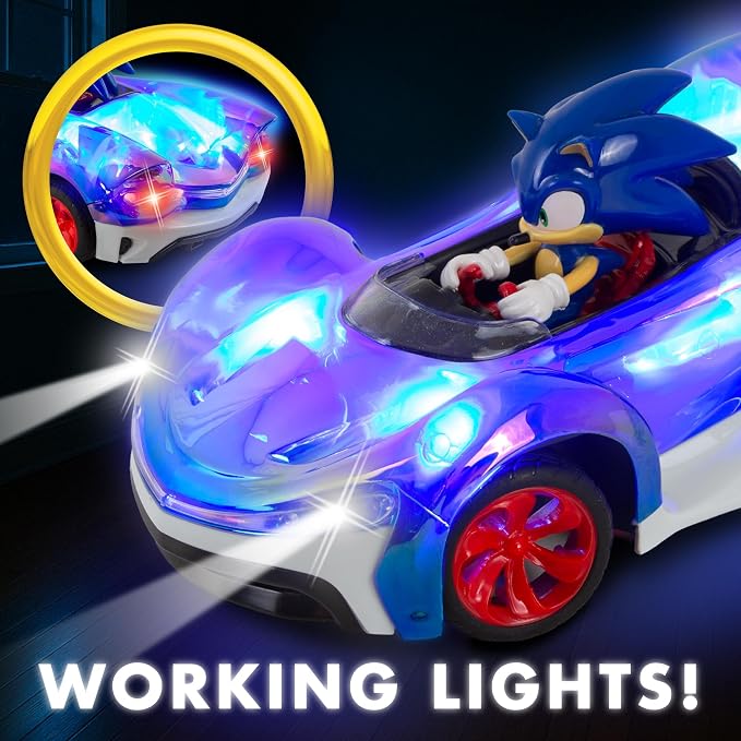 NKOK Sonic Glow Racer RC Car w/Turbo Boost | Ready-to-Run 1/16 Scale | Light-Up Body, USB Rechargeable