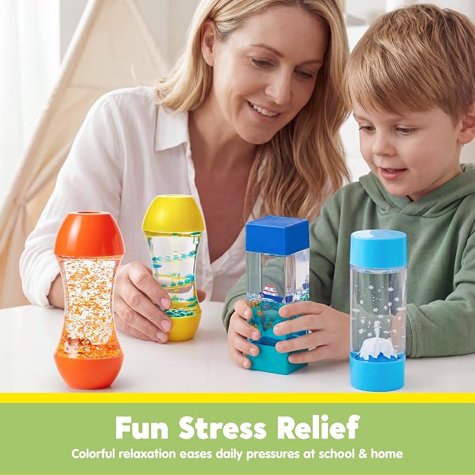 JOYIN 4-Pack Mini-World Fidget Tubes for Kids, Sensory Toys for Kids with Autism, Stress Relief Sensory Tubes, Preschool Toys for Toddlers, Toy for Autistic Kids 3-5, Birthday Gifts for Boys & Girls