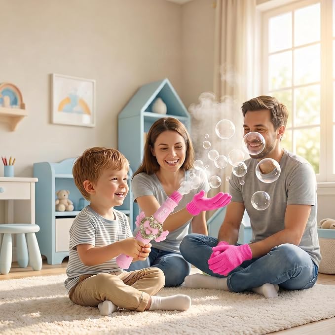 Fog Bubble Machine, Rechargeable Automatic Electric Smoke Bubble Machine, Magic Interactive Fog Bubble Maker with Smoke, Colorful Lights & Music, Bubble Fog Game for Parties Gift (Pink 2)