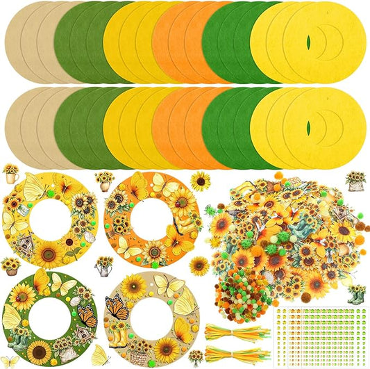 Wavwavw 704 Pcs Summer DIY Craft Kits Summer Wreath Hanging Ornaments Sunflower Craft Kit Wreath Arts Decorations with Butterflies House Boots Felt Stickers for Party Activities Home Decor