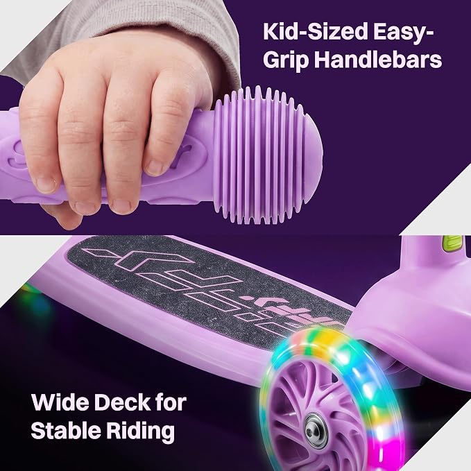 JOVA ZIFFY Multicolor 3 Wheel Scooter for Kids 3-5, Toddler Kick Scooters with LED Light-Up Wheels for Boys and Girls, 5 Adjustable Height and Lean-to-Steer Design, Support up to 110 lbs