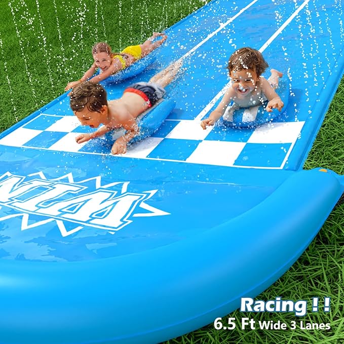 Jasonwell Slip and Water Slide - 20Ft Heavy Duty Lawn Slip Waterslide for Kids Adults with Splash Sprinkler N 3 Bodyboards Backyard Summer Outside Outdoor Water Play Toys (Race-3Lanes)