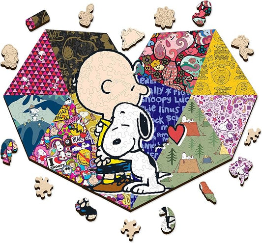 Peanuts Snoopy Wooden Puzzles for Adults – Unique Heart Shaped Sweet Hugs Jigsaw Puzzles, Collectible Decor for Women & Snoopy Lovers, Officially Licensed, 200 Pieces 5mm Thick, 13.5" x 9.6"