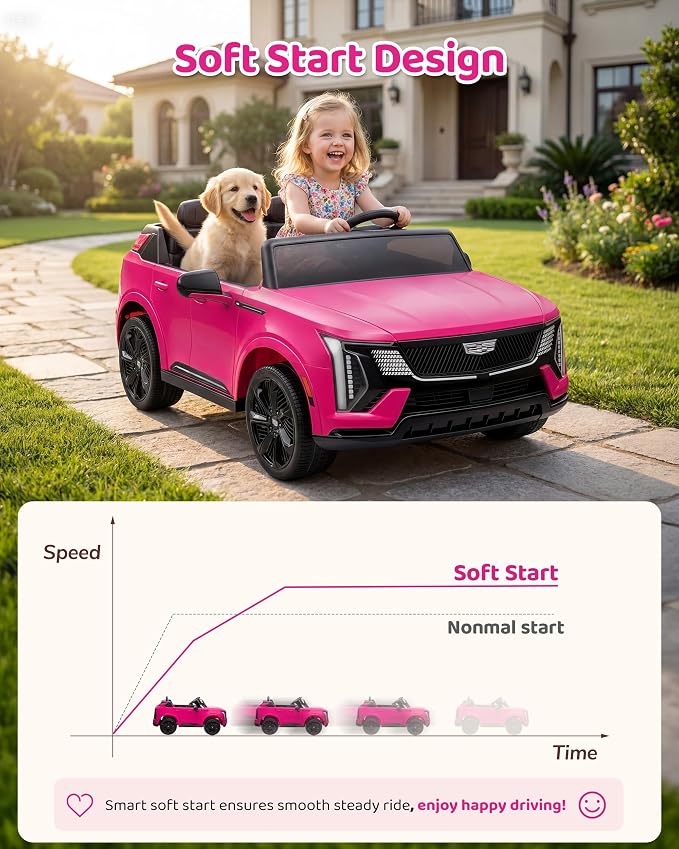 Firstness 2 Seater Ride on Car for Kids 24V Licensed Cadillac Escalade IQ Powered Wheels with Remote Control 400W Electric Ride on Toy with 3 Speed Light Music 7AH Battery Car for Kids Ages 3-8, Pink