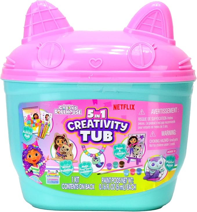 Tara Toys Gabby's Dollhouse 5-in-1 Creativity Tub Multi-Activity Art Kit for Kids with Coloring, Stamps, Stickers, and Fun Craft Materials Great Gift for Girls Ages 3+