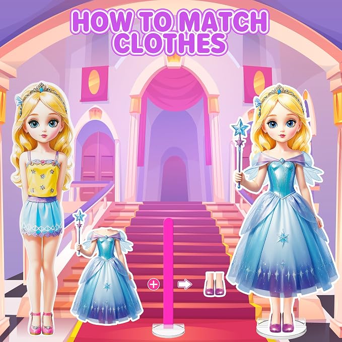 Magnetic Dress Up Dolls for Girls - Princess Magnet Paper Dolls Book with 3D City Buildings - Travel Car Trip Quiet Book Game Toys Easter Birthday Gifts for Kids Toddlers Ages 3 4 5 6 7(Style A)